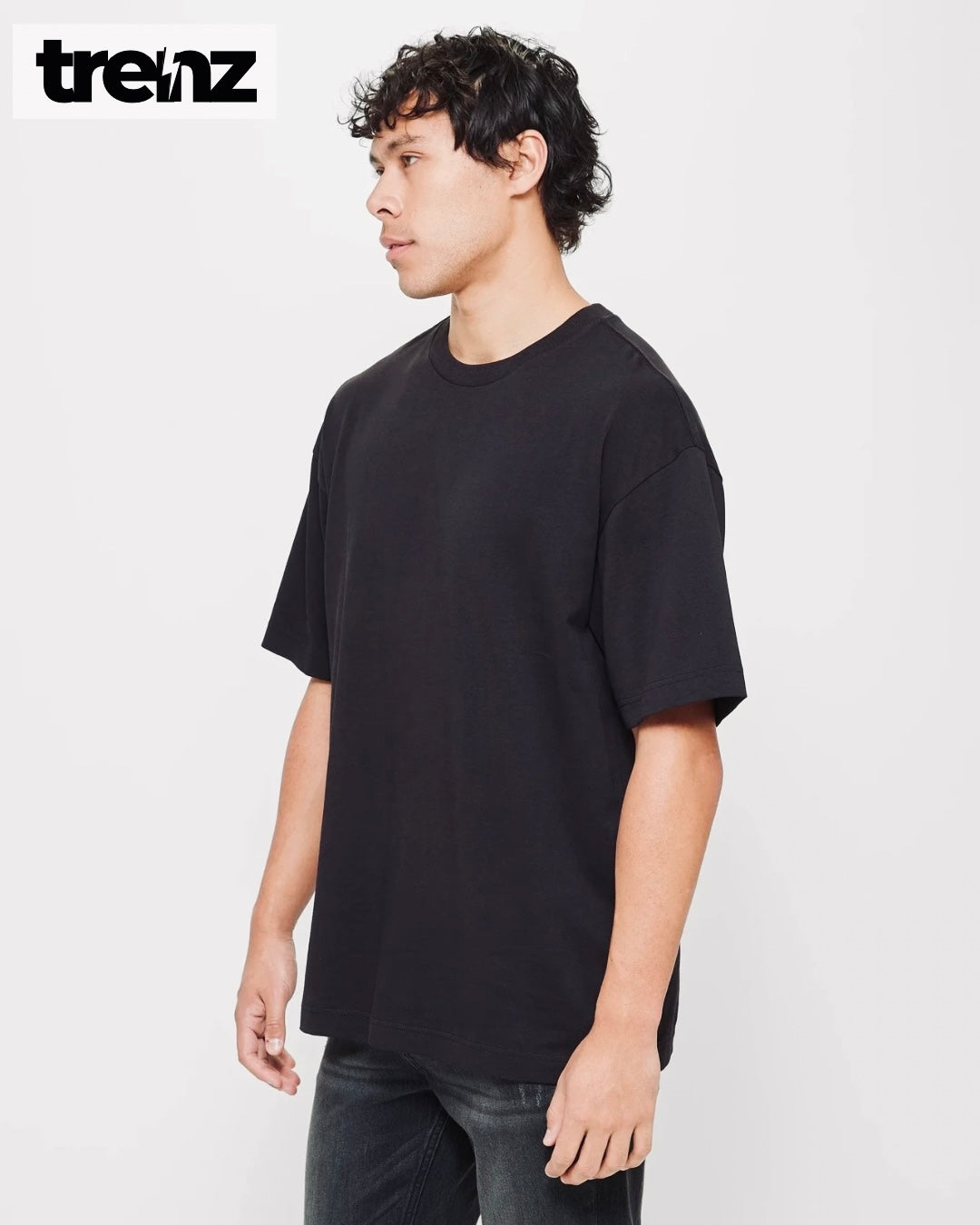 Premium Quality Black Drop Shoulder Tee – Oversized Fit | Trenz