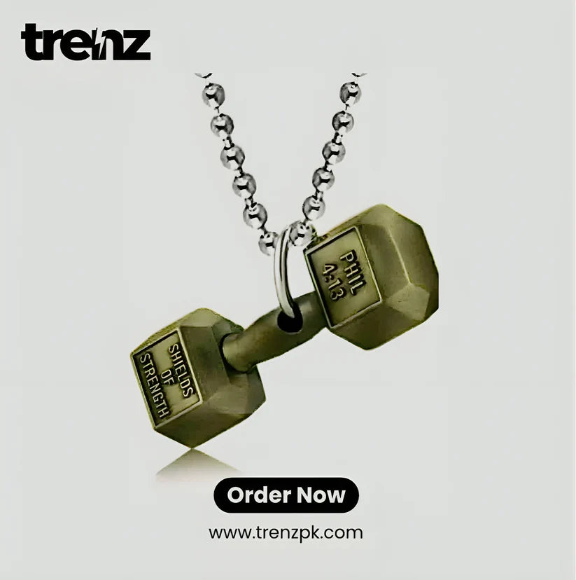 Dumbbell Pendant Black Leather String Necklace for Men
