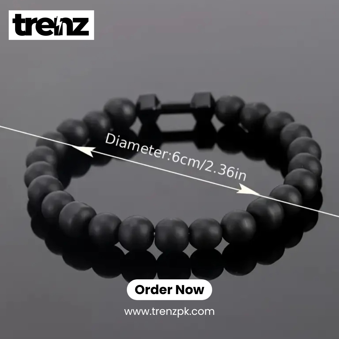 Premium Quality Black Dumbbell Bracelet with Natural Stone Beads