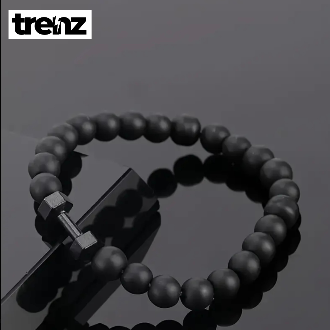 Premium Quality Black Dumbbell Bracelet with Natural Stone Beads