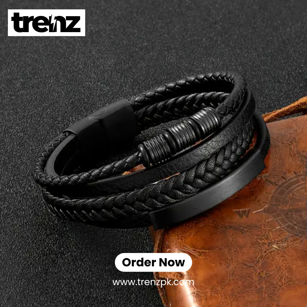 Trendy Leather Multilayer Black Braided Rope Bracelet for Men