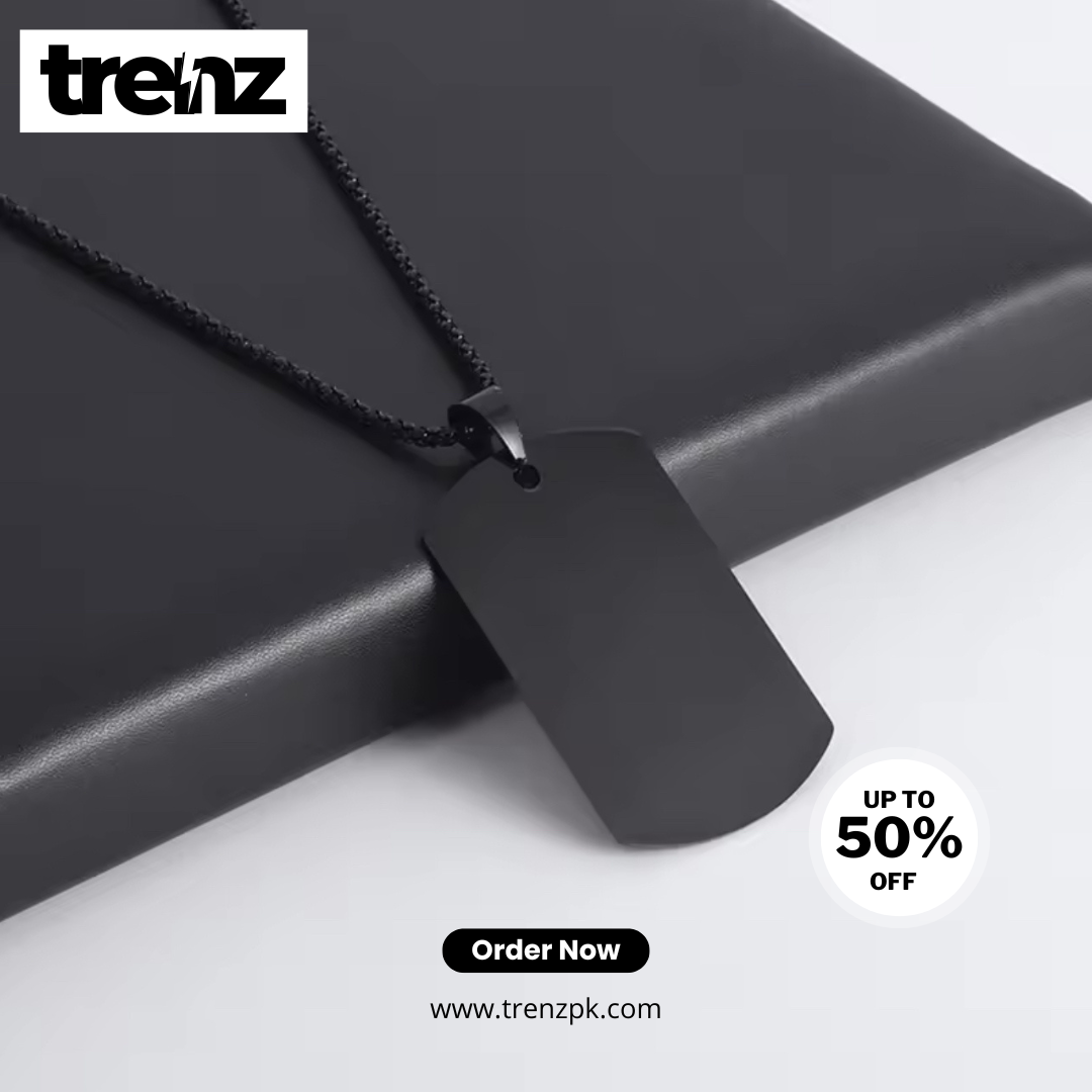 Glossy Fashionable Black Rectangular Necklace - Casual Holiday Jewelry for Men