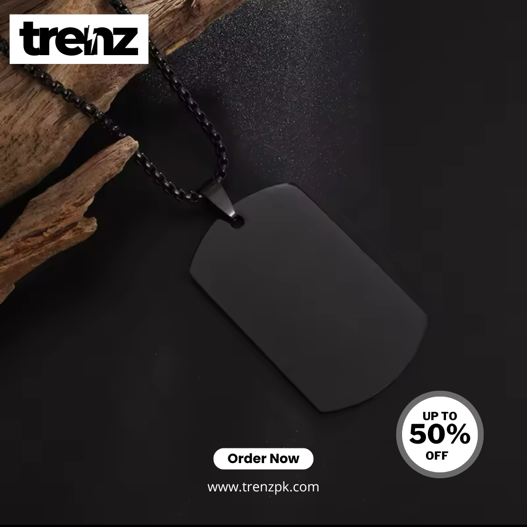 Glossy Fashionable Black Rectangular Necklace - Casual Holiday Jewelry for Men