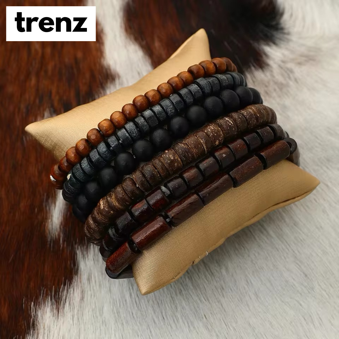 6Pcs Men's Handmade Beaded Bracelet Set