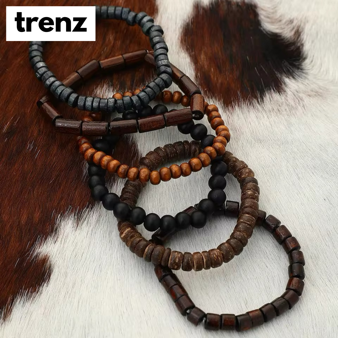 6Pcs Men's Handmade Beaded Bracelet Set