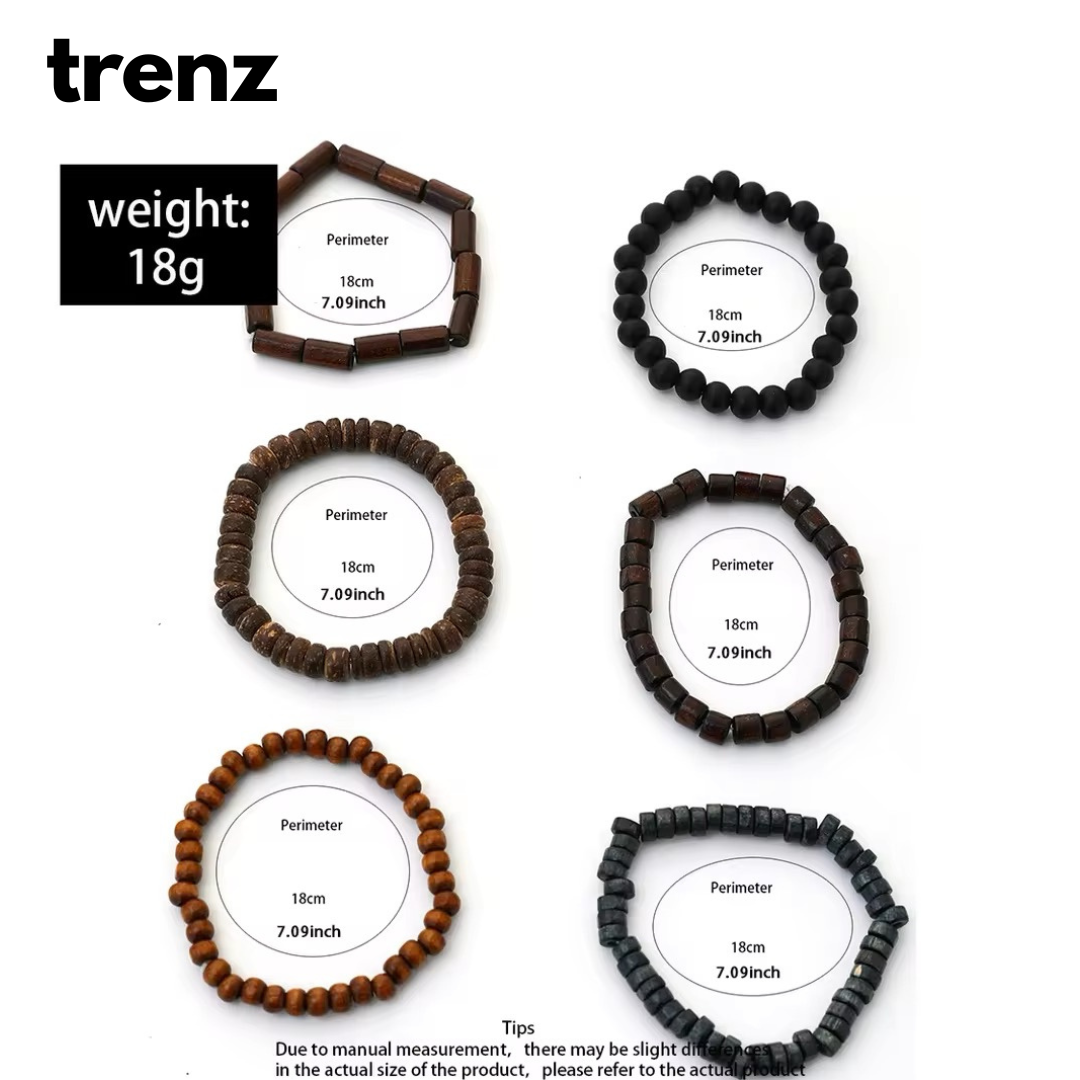 6Pcs Men's Handmade Beaded Bracelet Set