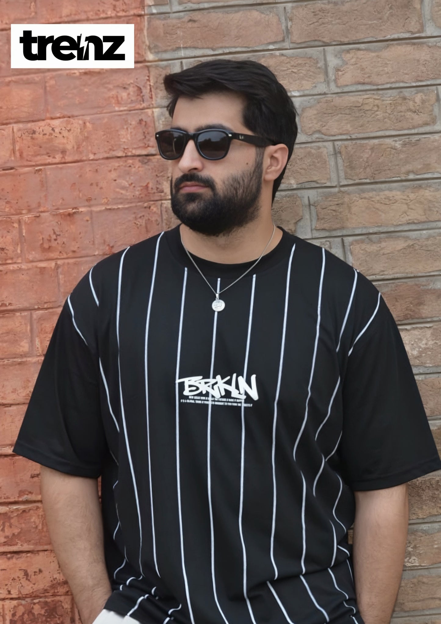 Drop Shoulder Pinstripe Tee Black