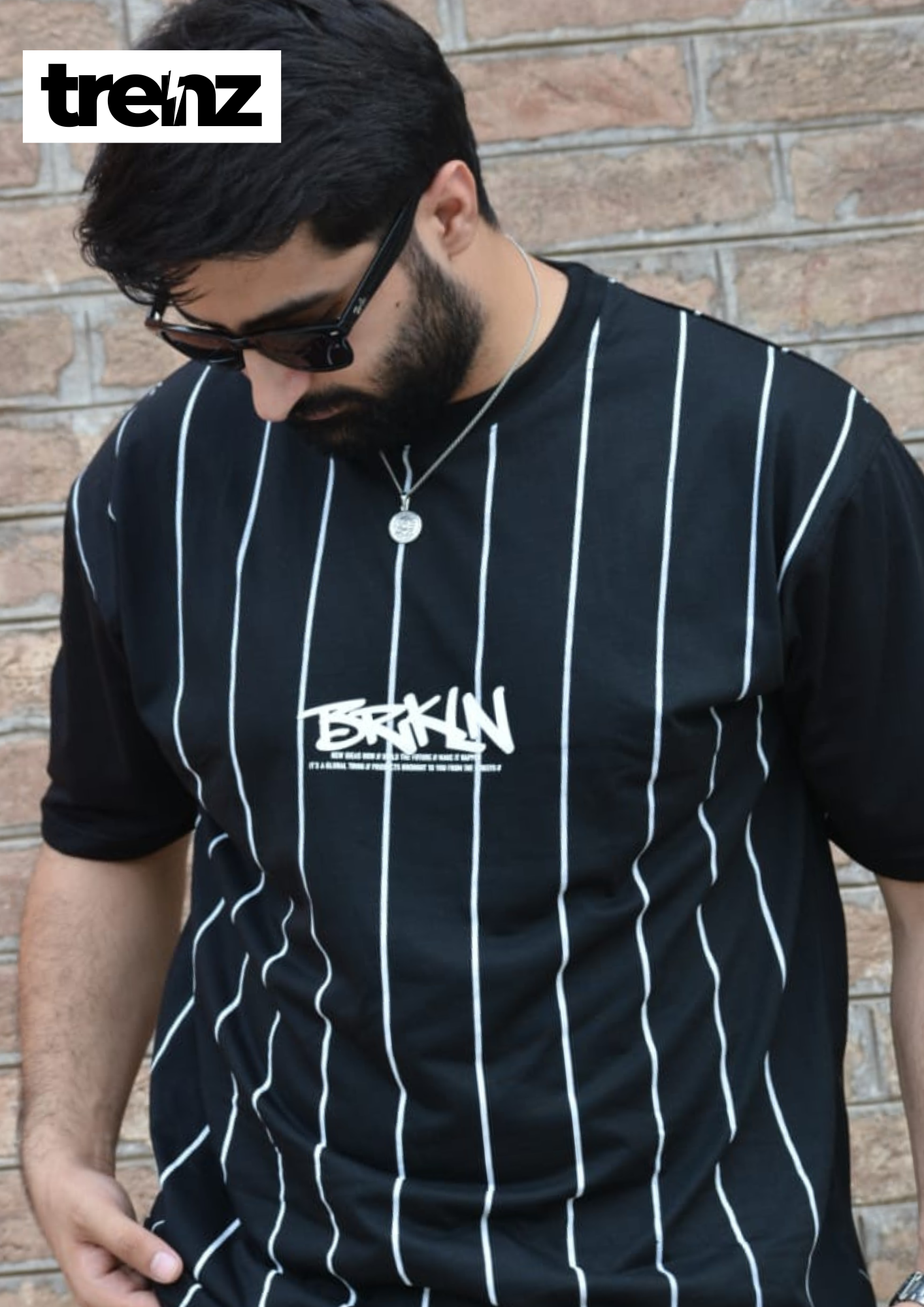 Drop Shoulder Pinstripe Tee Black