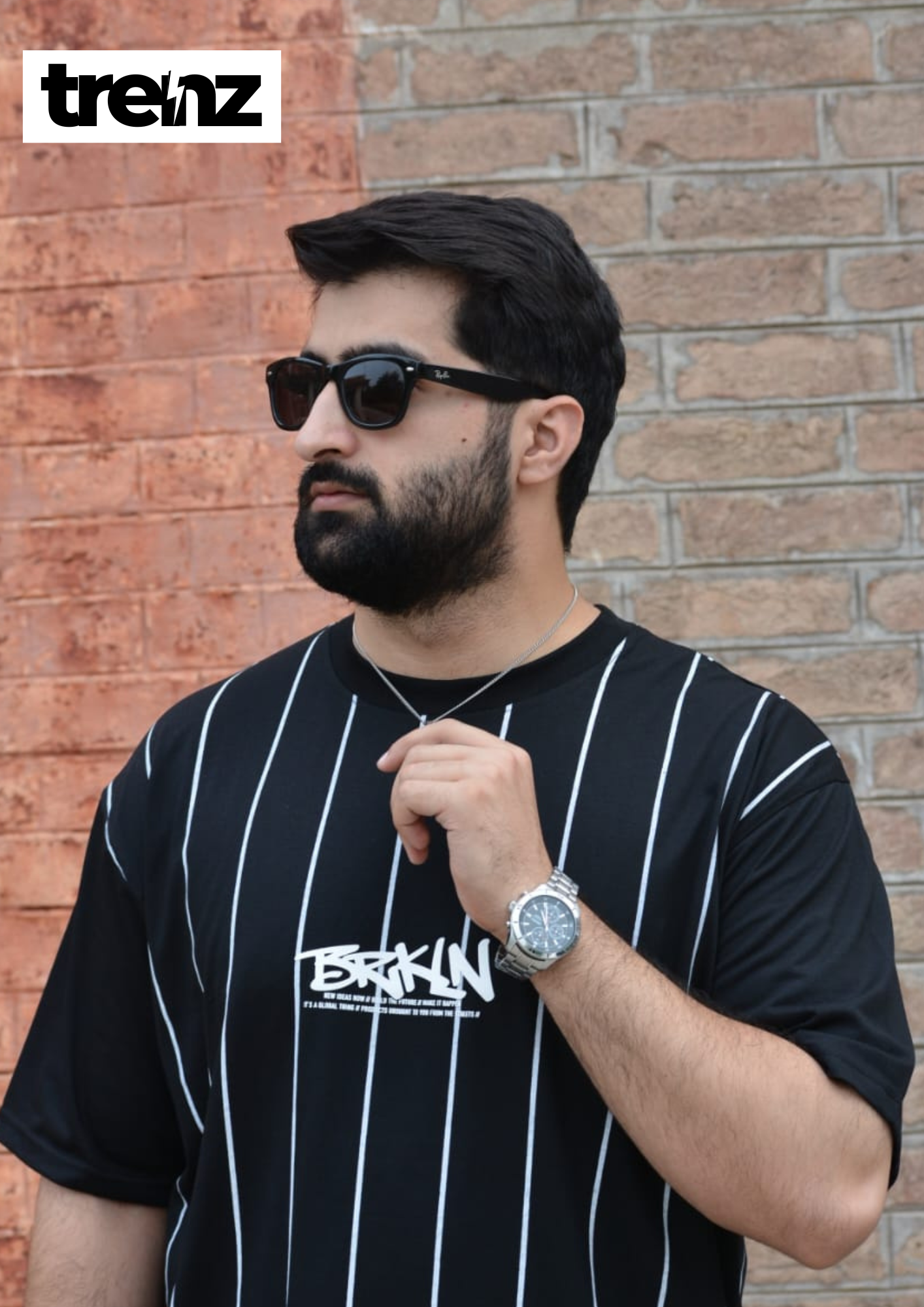 Drop Shoulder Pinstripe Tee Black