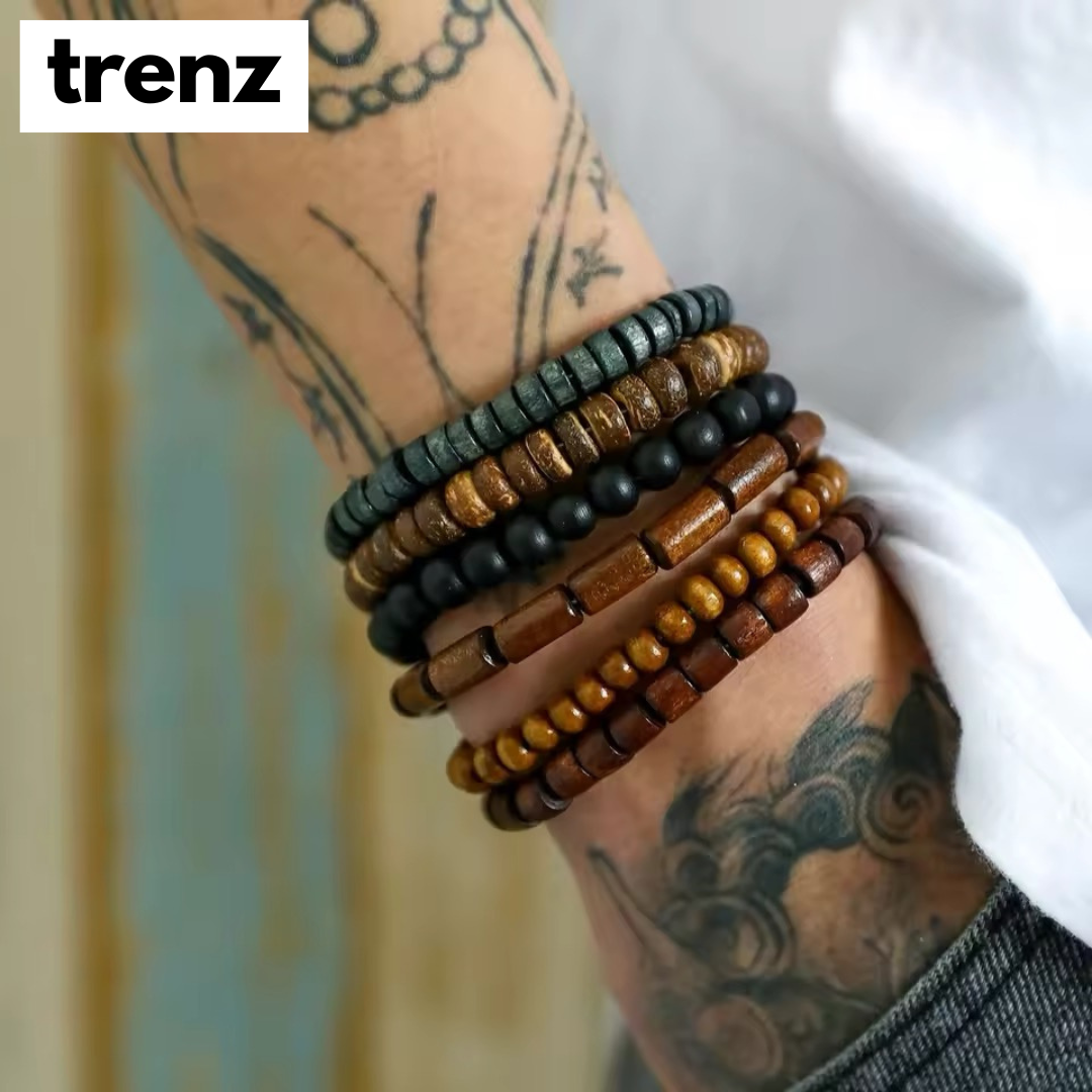 6Pcs Men's Handmade Beaded Bracelet Set