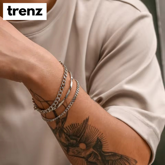 3pcs/set Stainless Steel Cuban Chain Bracelet for Men - Minimalist Silver Color
