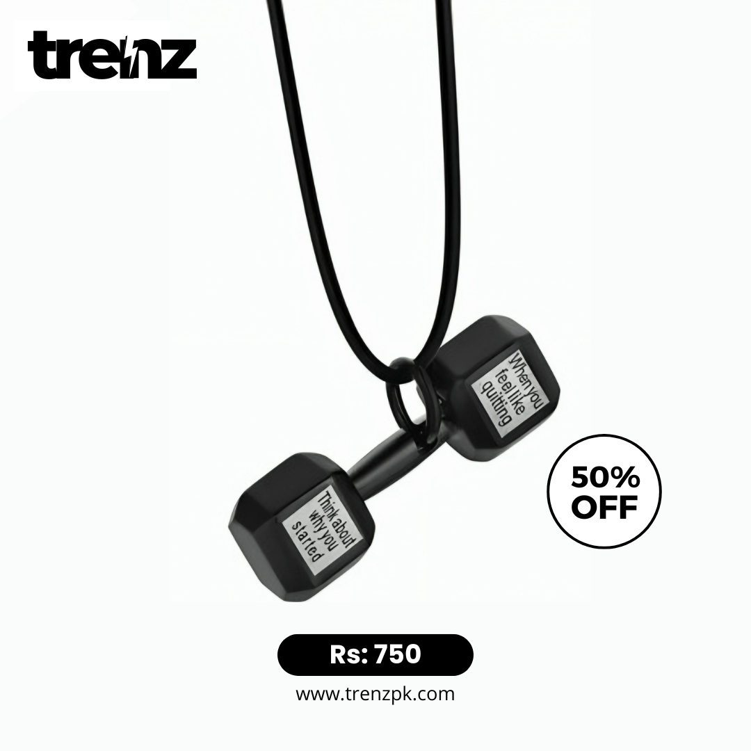 Dumbbell Pendant Black Leather String Necklace for Men