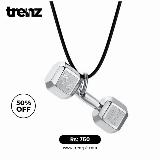 Dumbbell Pendant Black Leather String Necklace for Men