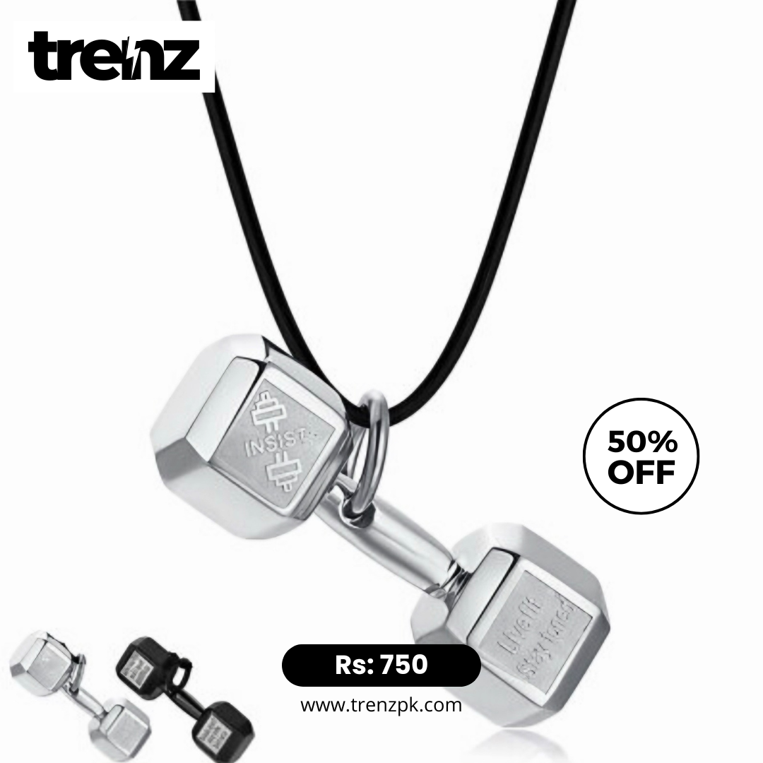 Dumbbell Pendant Black Leather String Necklace for Men