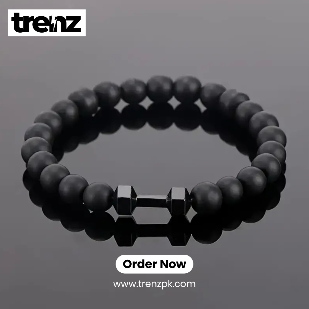Premium Quality Black Dumbbell Bracelet with Natural Stone Beads