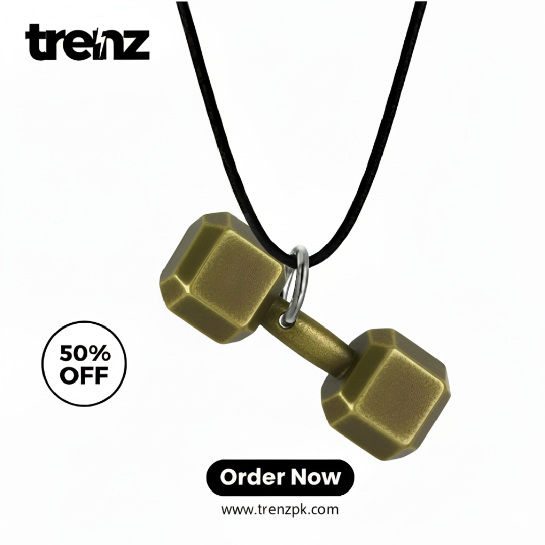 Dumbbell Pendant Black Leather String Necklace for Men