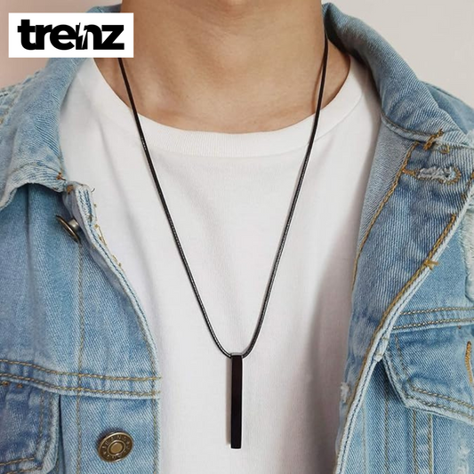 Premium Quality Trendy Rectangle Pendant Necklace For Men - Stainless Steel Black Color