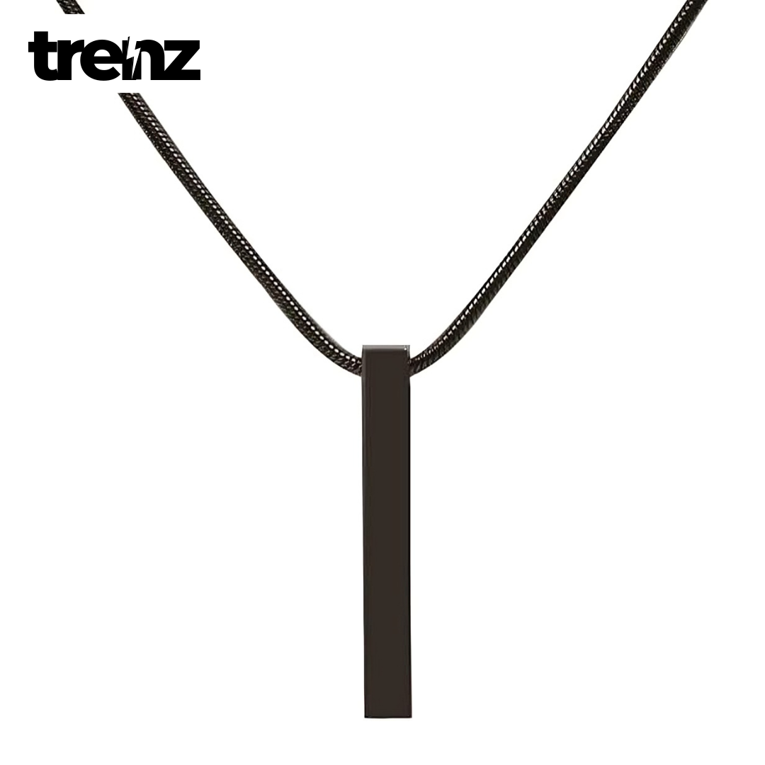 Premium Quality Trendy Rectangle Pendant Necklace For Men - Stainless Steel Black Color